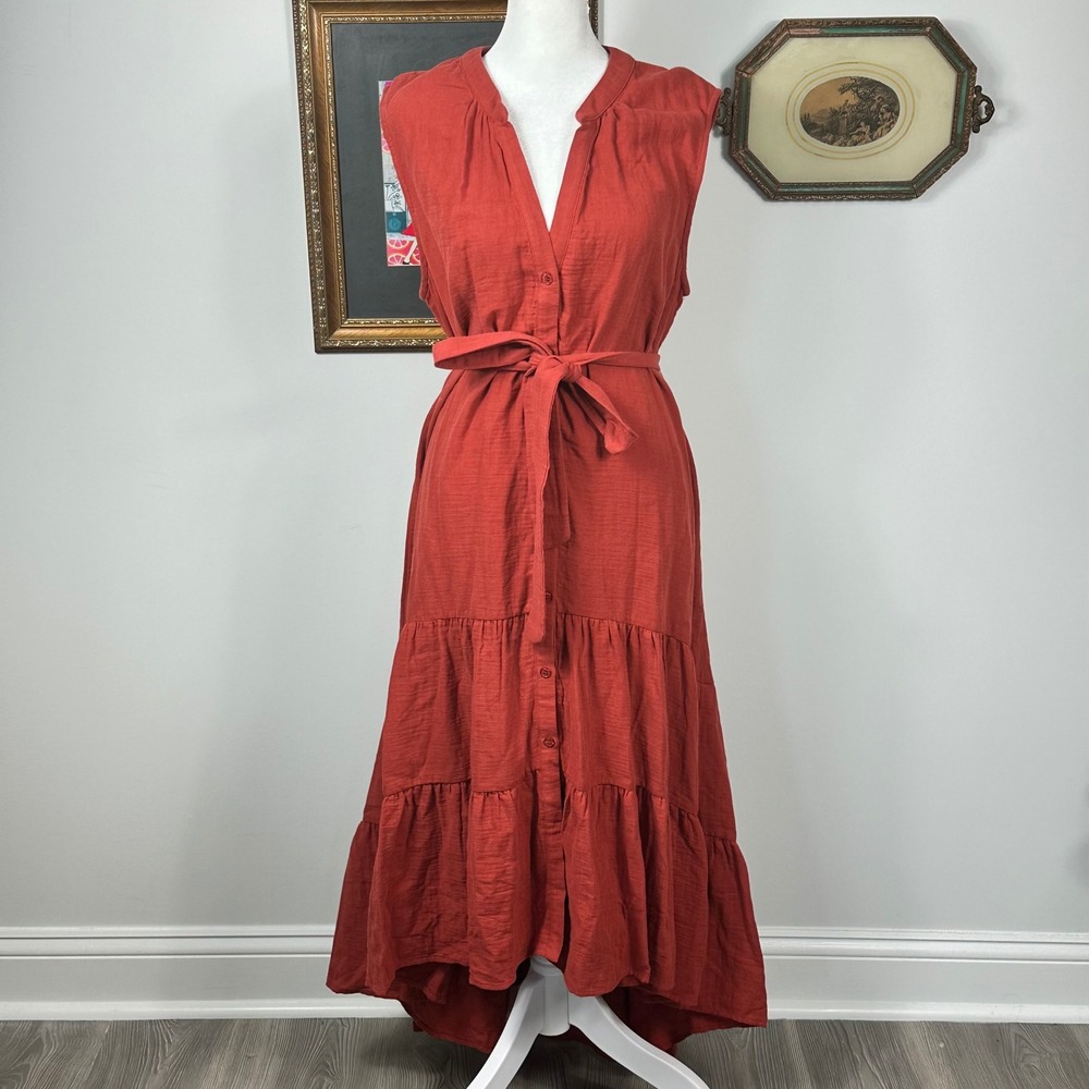 Drew Rust Sleeveless Cotton Gauze Midi Dress - SIZE L NWT Tiered Summer